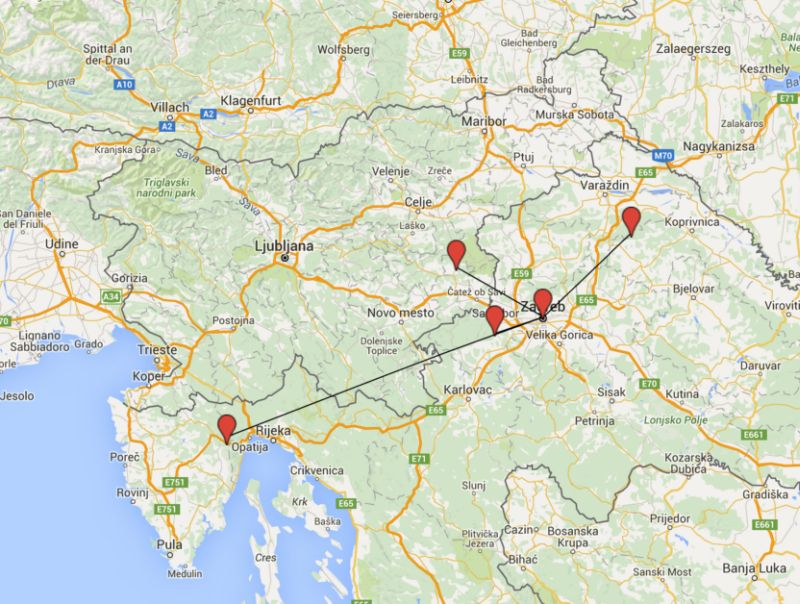 Rock climbing areas map